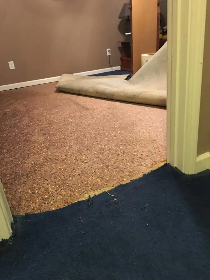 Carpet pad removal revealing water damage during Drying & Dehumidification in Orosi